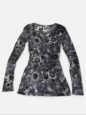 BKE VTG Y2K Sheer Floral Mesh Long Sleeve Top